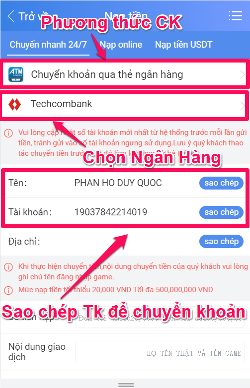 HD nạp tiền tại số đỏ bẳng hình ảnh